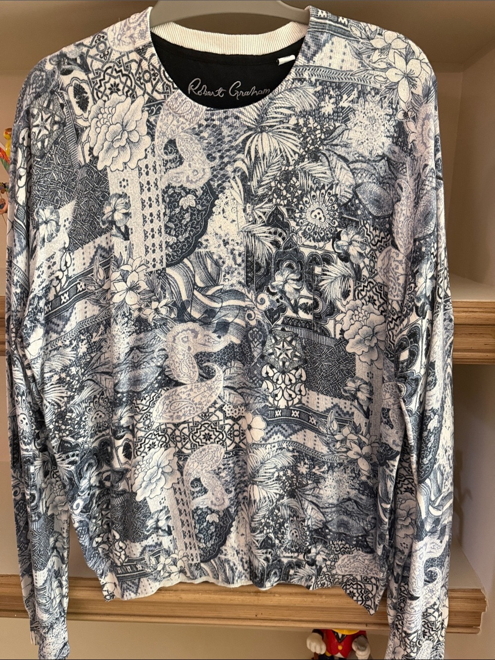 Robert Graham Blue and White Printed Crewneck Sweater